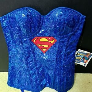 Blue Superman String Up Corset w Zipper